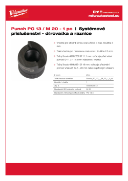 MILWAUKEE Děrovačka M20 4932430842 A4 PDF