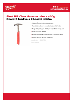 MILWAUKEE Ocelové kladivo s trhacími čelistmi 16oz / 450g 4932478653 A4 PDF