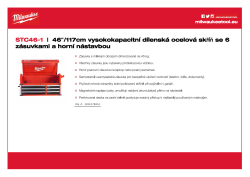 MILWAUKEE TOOLGUARD™ 46" / 117cm vysokokapacitní dílenská ocelová skříň se 6 zásuvkami a horní nástavbou 4932478855 A4 PDF