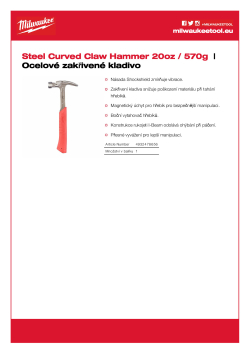 MILWAUKEE Ocelové zakřivené kladivo 20oz / 570g 4932478656 A4 PDF