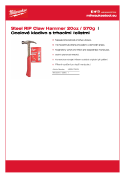 MILWAUKEE Ocelové kladivo s trhacími čelistmi 20oz / 570 g 4932478654 A4 PDF