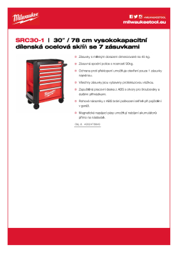 MILWAUKEE TOOLGUARD™ 30″ / 78 cm vysokokapacitní dílenská ocelová skříň se 7 zásuvkami 4932478849 A4 PDF