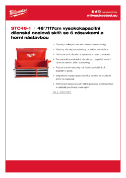 MILWAUKEE TOOLGUARD™ 46" / 117cm vysokokapacitní dílenská ocelová skříň se 6 zásuvkami a horní nástavbou 4932478855 A4 PDF