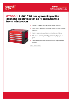 MILWAUKEE TOOLGUARD™ 30˝ / 78 cm dílenská ocelová skříň se 4 zásuvkami a horní nástavbou 4932478850 A4 PDF