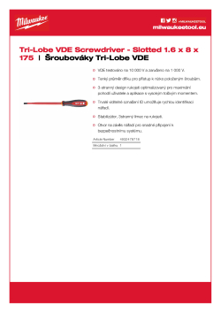 MILWAUKEE Šroubovák Tri-Lobe VDE štěrbinový 1.6 x 8 x 175 4932478718 A4 PDF