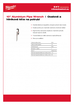 MILWAUKEE Pipe wrenches Hliníkový klíč na potrubí 250 mm 48227210 A4 PDF