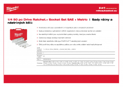 MILWAUKEE Ratchet + Socket Set Sada ráčny 1/4″ a metrických a coulových nástrčných klíčů (50 ks) 4932464944 A4 PDF