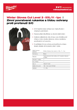 MILWAUKEE Zimní rukavice s třídou ochrany proti proříznutí C - XXL/ 11 - 1ks 4932471350 A4 PDF