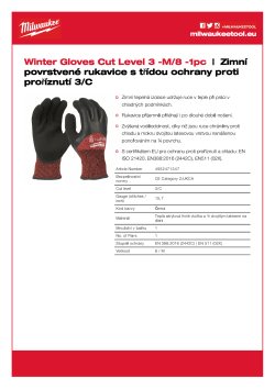 MILWAUKEE Zimní rukavice s třídou ochrany proti proříznutí C  - M / 8 - 1ks 4932471347 A4 PDF