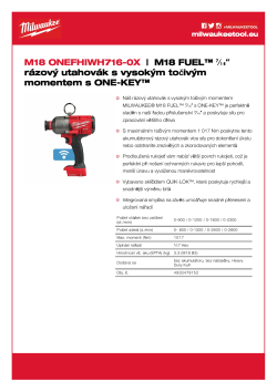 MILWAUKEE M18™ M18 FUEL™ 7/16″ rázový utahovák s vysokým točivým momentem s ONE-KEY™ 4933479152 A4 PDF