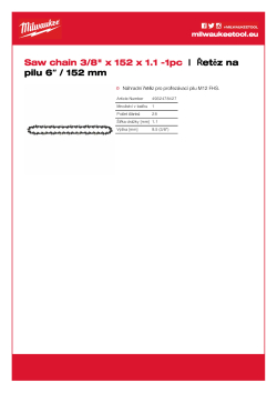 MILWAUKEE 15 cm/ 6˝ pilový řetěz ⅜ ˝ 1,1 mm 4932478427 A4 PDF