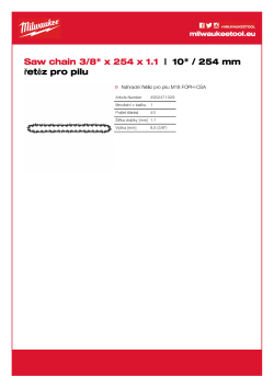 MILWAUKEE 25 cm/10˝ pilový řetěz ⅜ ˝ x 1,1 mm 4932471329 A4 PDF