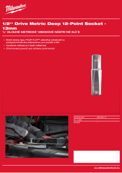 MILWAUKEE 1/2'' Drive Metric Deep 12-Point Socket 4932499118 A4 PDF