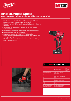 MILWAUKEE M12™ kompaktní bezuhlíková příklepová vrtačka 4933500424 A4 PDF