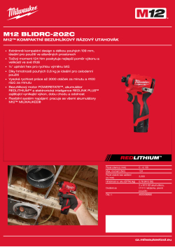 MILWAUKEE M12™ kompaktní bezuhlíkový rázový utahovák 4933499690 A4 PDF