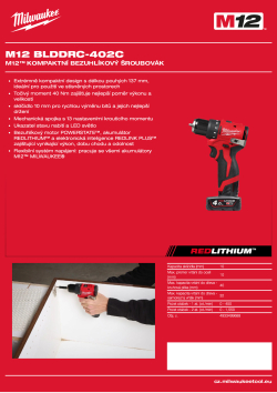 MILWAUKEE M12™ kompaktní bezuhlíkový šroubovák 4933499688 A4 PDF