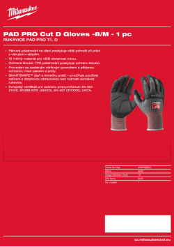 MILWAUKEE Rukavice Pad Pro tř. D 8/M 4932498502 A4 PDF