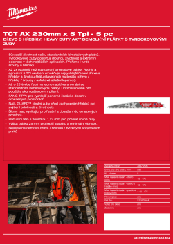 MILWAUKEE Plátek SAWZALL™ B. TCT AX™ 230 x 5T - 5 ks 48475526 A4 PDF