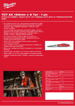 MILWAUKEE Plátek SAWZALL™ B. TCT AX™ 150 x 5T - 1 ks 48475221 A4 PDF