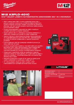 MILWAUKEE M12™ zelený laser s automatickým zarovnáním 360° ve 3 rovinách 4933499002 A4 PDF