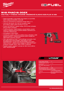 MILWAUKEE M18 FUEL™ vysoce výkonné 4režimové kladivo SDS-Plus 16 mm 4933498584 A4 PDF