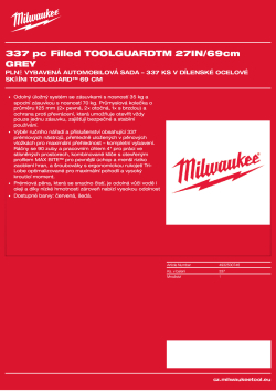 MILWAUKEE Plně vybavená automobilová sada – 337 ks v šedé dílenské ocelové skříni TOOLGUARD™ 27″ / 69 cm 4932500746 A4 PDF