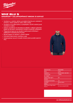 MILWAUKEE GRIDIRON™ Celopropínací mikina s kapucí modrá 4932499399 A4 PDF