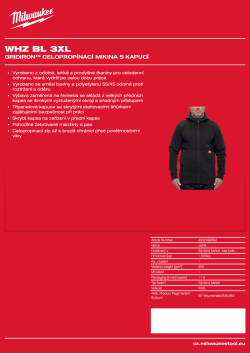 MILWAUKEE GRIDIRON™ Celopropínací mikina s kapucí černá 4932499392 A4 PDF