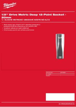 MILWAUKEE ½″ dlouhé metrické 12hranné nástrčné klíče 20 mm 4932498841 A4 PDF