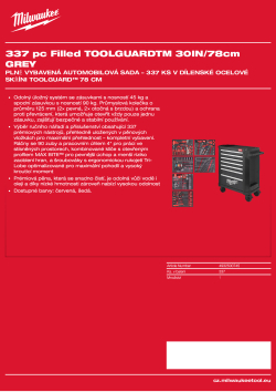 MILWAUKEE Plně vybavená automobilová sada – 337 ks v šedé dílenské ocelové skříni TOOLGUARD™ 30″ / 78 cm 4932500745 A4 PDF