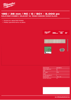 MILWAUKEE Kolářské hřebíky 18G / 38 mm RC G-P5000 4932498744 A4 PDF