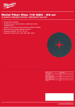 MILWAUKEE Vláknový brusný kotouč na kov 115 mm, G80 – 25 ks 4932500221 A4 PDF