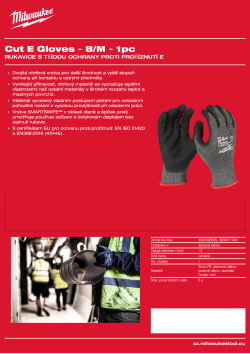 MILWAUKEE Rukavice s třídou ochrany proti proříznutí E - M/8 - 1 ks 4932498525 A4 PDF