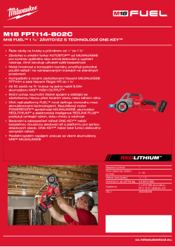 MILWAUKEE M18 FUEL™ 1 ¼″ závitořez s technologií ONE-KEY™ 4933499198 A4 PDF