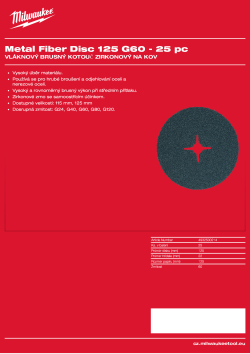 MILWAUKEE Vláknový brusný kotouč na kov 125 mm, G60 – 25 ks 4932500214 A4 PDF
