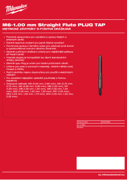 MILWAUKEE Závitník s přímými drážkami, typ Plug, M6–1,00 mm 4932500592 A4 PDF