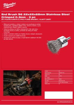 MILWAUKEE Štětcový kartáč S6 22×25×68 mm, nerezový, vlnitý drát 0,3 mm – 3 ks 4932501723 A4 PDF