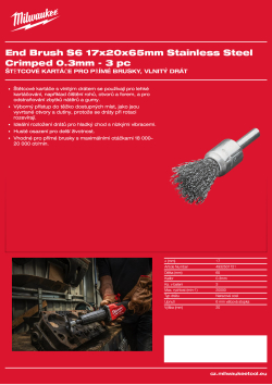 MILWAUKEE Štětcový kartáč S6 17×20×65 mm, nerezový, vlnitý drát 0,3 mm – 3 ks 4932501721 A4 PDF