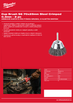 MILWAUKEE Hrnkový kartáč S6 70×25 mm, ocelový, vlnitý drát 0,3 mm – 2 ks 4932501719 A4 PDF