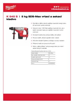 MILWAUKEE 5 kg SDS-Max vrtací a bourací kladivo 4933398280 A4 PDF