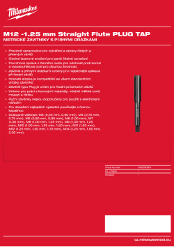 MILWAUKEE Závitník s přímými drážkami, typ Plug, M12–1,25 mm 4932500604 A4 PDF