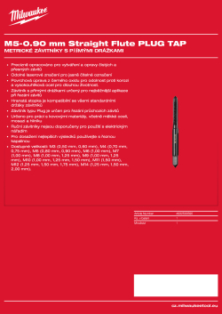 MILWAUKEE Závitník s přímými drážkami, typ Plug, M5–0,90 mm 4932500590 A4 PDF