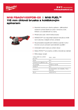 MILWAUKEE M18 FUEL™ 115 mm úhlová bruska s kolébkovým spínačem 4933478773 A4 PDF