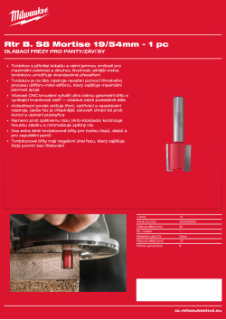 MILWAUKEE Dlabací fréza, stopka 8 mm, 19/54 mm – 1 ks 4932500922 A4 PDF