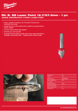 MILWAUKEE Fréza se stopkou 8 mm Laser Point, 12,7/57,2 mm – 1 ks 4932500960 A4 PDF