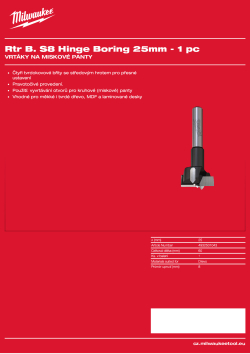 MILWAUKEE Vrták na miskové panty, stopka 8 mm, průměr 25 mm – 1 ks 4932501043 A4 PDF