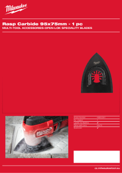 MILWAUKEE Rasp 2 v 1 s tvrdokovem pro obkladače. Jemná zrnitost tvrdokovu na hraně umožňuje rychlé odstranění spárovací hmoty mezi dlaždicemi a hrubá zrnitost tvrdokovu na spodní straně je určena k hrubému broušení a vyhlazování lepidla na dlaždice. 48852