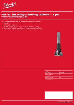 MILWAUKEE Vrták na miskové panty, stopka 8 mm, průměr 20 mm – 1 ks 4932501042 A4 PDF