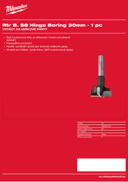 MILWAUKEE Vrták na miskové panty, stopka 8 mm, průměr 30 mm – 1 ks 4932501044 A4 PDF