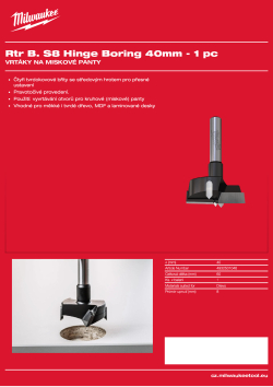 MILWAUKEE Vrták na miskové panty, stopka 8 mm, průměr 40 mm – 1 ks 4932501046 A4 PDF